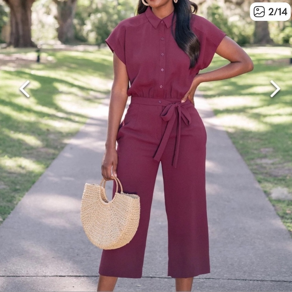 Gal Meets Glam Raina Burgundy Button Up Jumpsuit 6 P